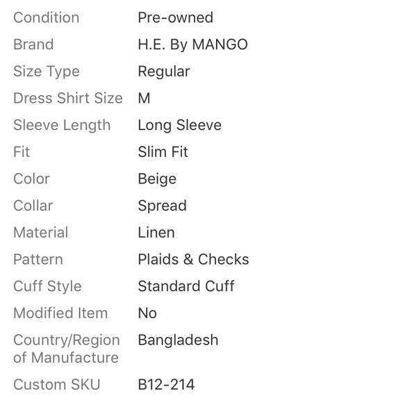 H.E. By MANGO Spread Collar Dress Shirt Size M - Picture 8 of 8